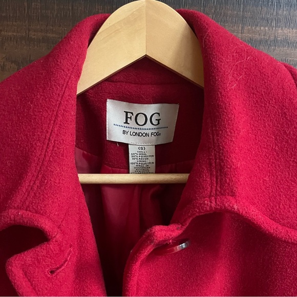 Red Wool Blend Single Breasted Pea coat - London Fog - Rare Vintage Find! - Picture 5 of 8
